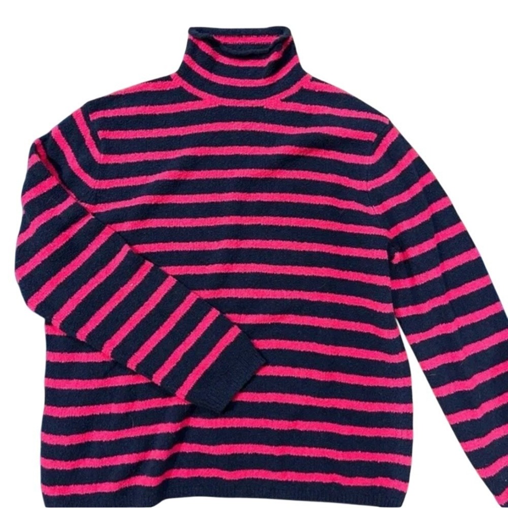 J Crew Striped Turtleneck Sweater Navy Pink Cotton Blend Medium NWT Soft Cozy